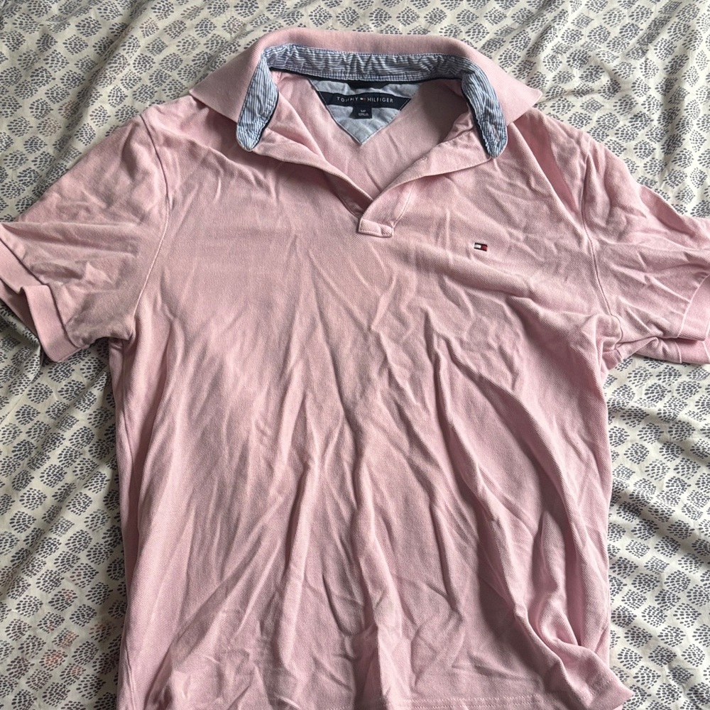 Men's Pink Tommy Hilfiger Collared Shirt